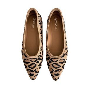 Vivaia Leopard Knit Pointed Flats in Beige and Black